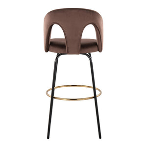 English Elm Fixed-height Swivel Barstools with Gold Footrest Black Frame White Upholstery Set Espresso B202S01884