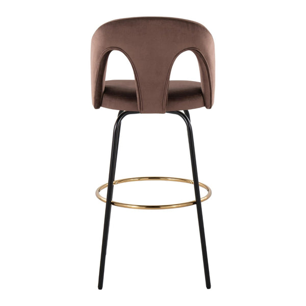English Elm Fixed-height Swivel Barstools with Gold Footrest Black Frame White Upholstery Set Espresso B202S01884