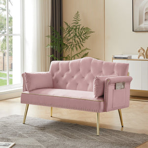 English Elm Pink Velvet Tufted Loveseat with Metal Legs for Bedroom or Apartment Living W3985P481338