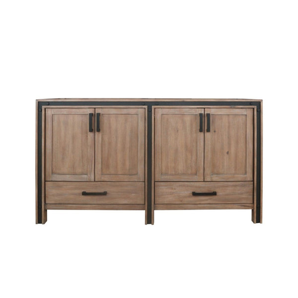 English Elm Rustic Barnwood Double Bath Vanity - 60" W, Charming Storage Solution With Soft-Close Drawers B2731P260714-GIGA