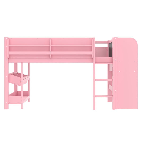 English Elm Twin Low Loft Bed Solid Pine Frame Kids Study Desk Blackboard Storage White W1580S00298