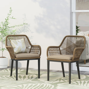 English Elm Outdoor Wicker Patio Chairs Set of 2 with Iron Frame for Deck or Garden Lounging N769P334783A