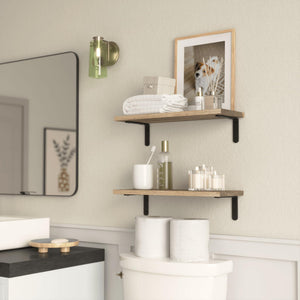 English Elm Rustic Paulownia Wood Shelves Set of 2 — Farmhouse Floating Wall Shelves 16.5" Durable 40lb Capacity W2181P194278