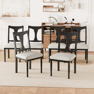 English Elm 7-Piece Extendable Dining Set with Removable Leaf and 6 Upholstered Chairs, Solid Rubberwood Legs, Seats 6 Black+Brown N752S000030B