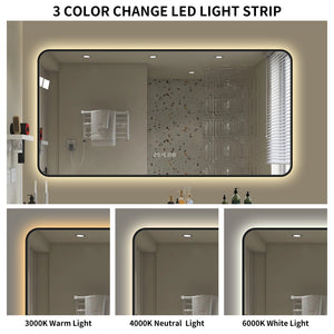 English Elm 48*24 Inch Black Frame Vanity Mirror With Tri-Color Led, Defogging, Smart Display & Safe Design W2709P380634