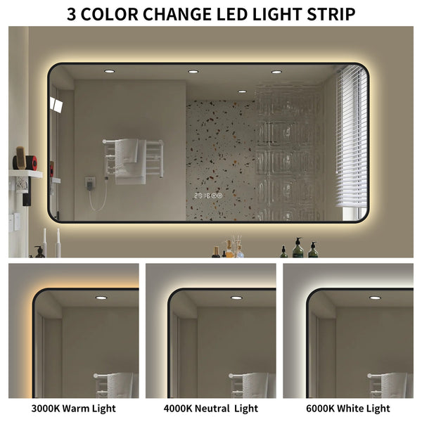 English Elm 48*24 Inch Black Frame Vanity Mirror With Tri-Color Led, Defogging, Smart Display & Safe Design W2709P380634