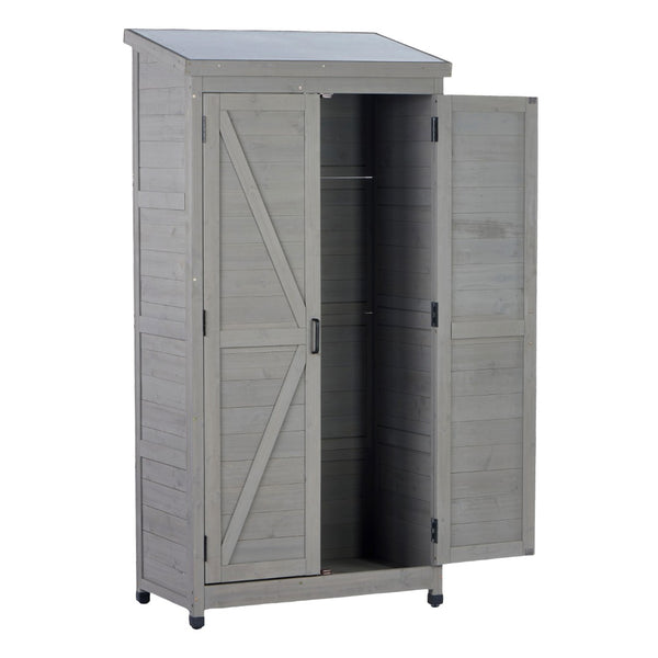 English Elm Outdoor Cedar Wood Vertical Storage Shed with Metal Roof for Garden Tools W2640P262538