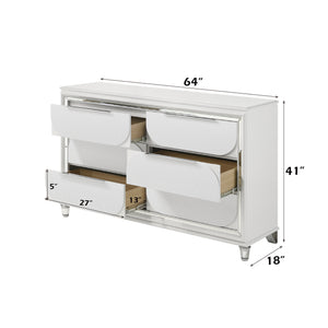 English Elm Tarian Pearl Dresser with Acrylic Crystal Legs and Embossed Fronts, Six Drawers plus Jewelry Trays White 51 L x 20 W x 41 H B2726P269294