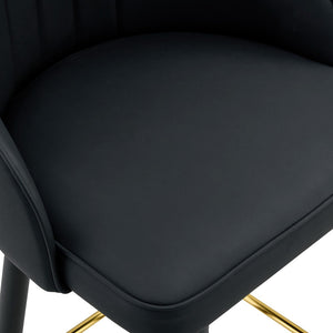 English Elm Set of 2 Pu Leather Barstools with Gold Footrest Curved Back for Kitchen Island Black W1151P383770