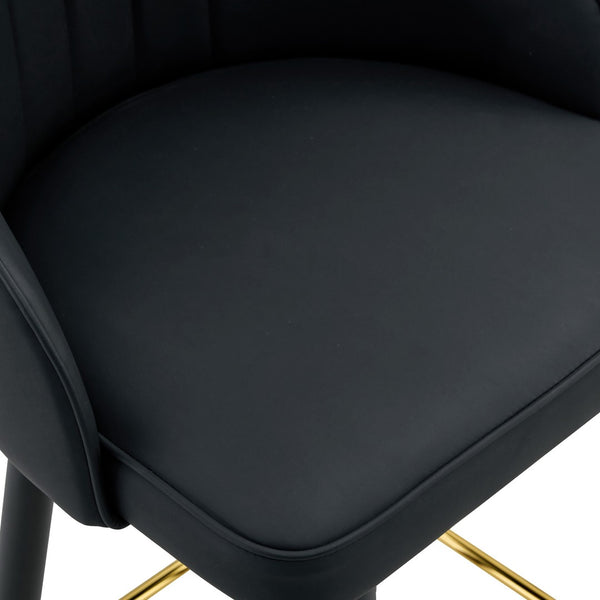 English Elm Set of 2 Pu Leather Barstools with Gold Footrest Curved Back for Kitchen Island Black W1151P383770