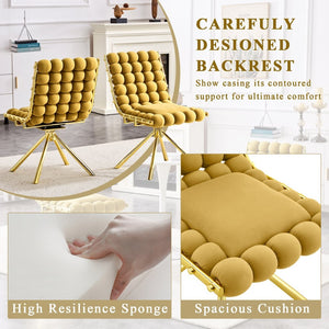 English Elm Set of 2 Dutch Velvet Bubble Backrest Dining Chairs with Sculptural Tufted Design Gold,Yellow W3875P370841