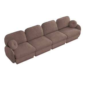 English Elm 137"chenille Cloud Sofa Deep Seat Four Seater with Quilted Cushions for Living Room Rose Dust W714S01780