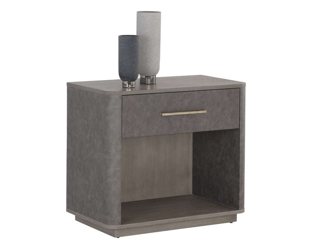 Sunpan Altman Retro-Inspired Nightstand with Faux Leather Frame & Soft-Close Drawers for Stylish Storage