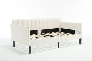 English Elm Elena Twin Size Beige Velvet Daybed with Ribbed Tufted Backrest, Foam Comfort, 400lb Capacity B083P152010