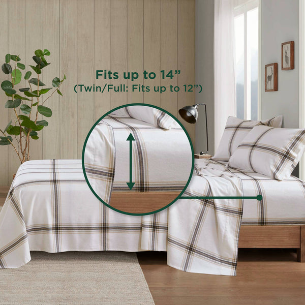 English Elm 3 Pcs Twin Sheet Set In Classic Tan Plaid - Soft Cotton Flannel For Cozy Comfort & Timeless Style B035P319776