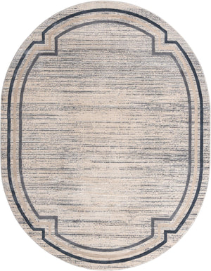 Unique Loom Oasis Fountain Machine Made Border Rug Gray, Ivory/Beige/Navy Blue 8' 0" x 10' 0"