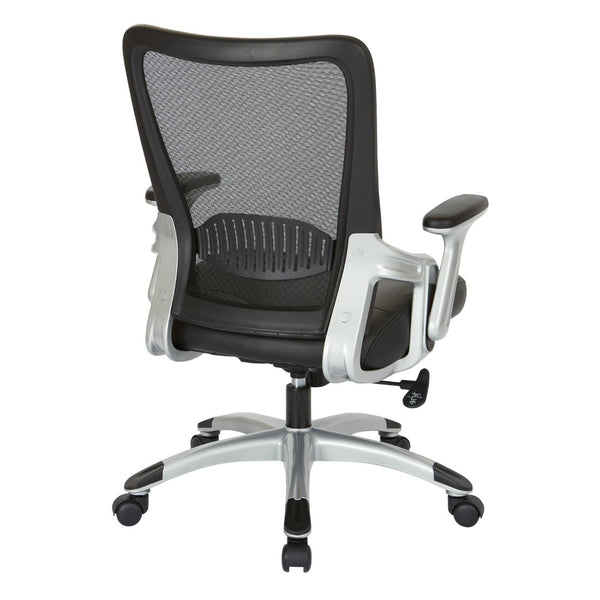 OSP Home Furnishings Screen Back Ergonomic Mesh Office Chair with Lumbar Support and Faux Leather Padded Seat EMH69216-U6