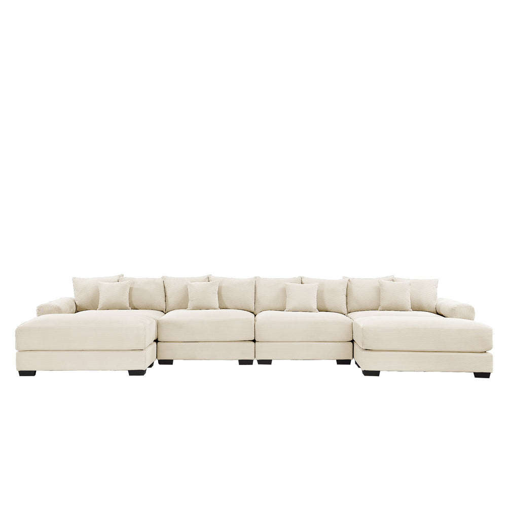 English Elm 170" Oversized Modular U-Shape Sectional Couch, Luxurious Corduroy & Ottoman, Deep Seats & Custom Configurations W714S01292
