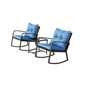English Elm 3 Piece Outdoor Rocking Bistro Set Pe Wicker Steel Frame with Weather Resistant Cushions W2071P201034