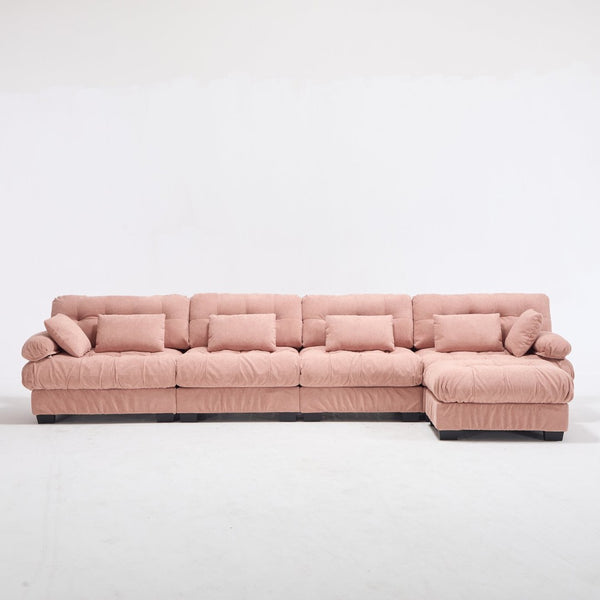 English Elm Modular Cloud Sofa Deep Seat Flannelette Sectional with Round Armrests for Living Room Pink W2120S00048