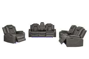 English Elm Violetglow Reclining Sofa with Led Lighting Wireless Charging and Bluetooth Speakers Grey B2730S00035