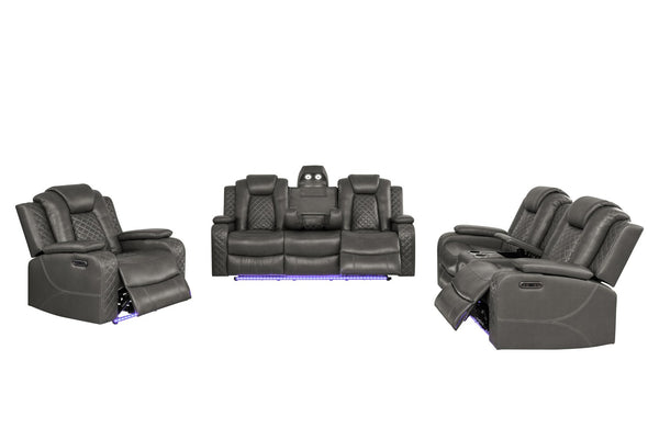 English Elm Violetglow Reclining Sofa with Led Lighting Wireless Charging and Bluetooth Speakers Grey B2730S00035