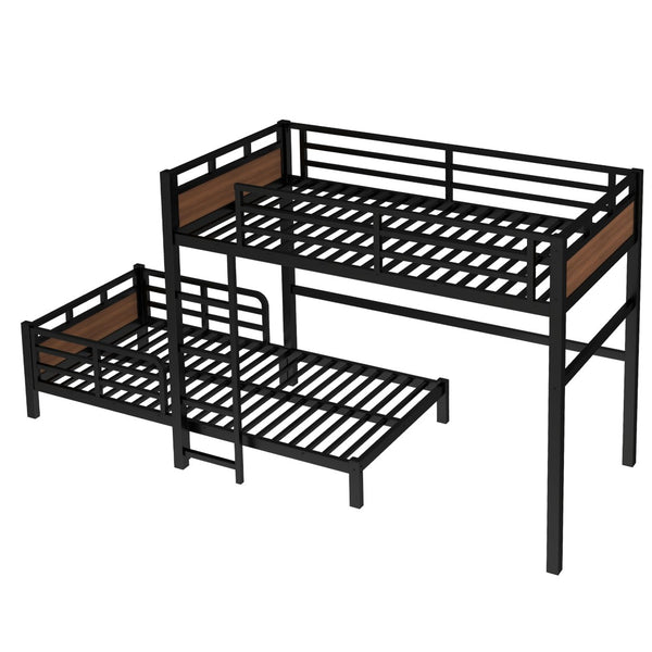 English Elm Twin Xl Metal Bunk Bed - Versatile Walnut Loft Bed With Guardrails For Safe, Space-Saving Living W1580S00225-GIGA