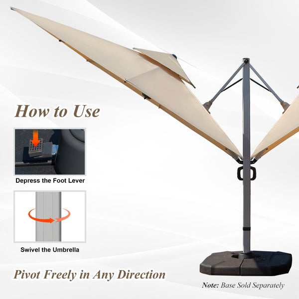 English Elm 9'x 11' Rectangle Cantilever Umbrella with Reinforced 9-Rib Frame, 360° Pedal Rotation, Tilt Adjustment Beige W1859P337795