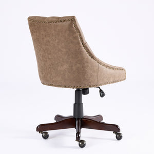 English Elm A&A Handcrafted Sheepskin-Pattern Office Chair with High-Rebound Foam, Solid Wood & Steel Legs, Retro Brown W1143P202750