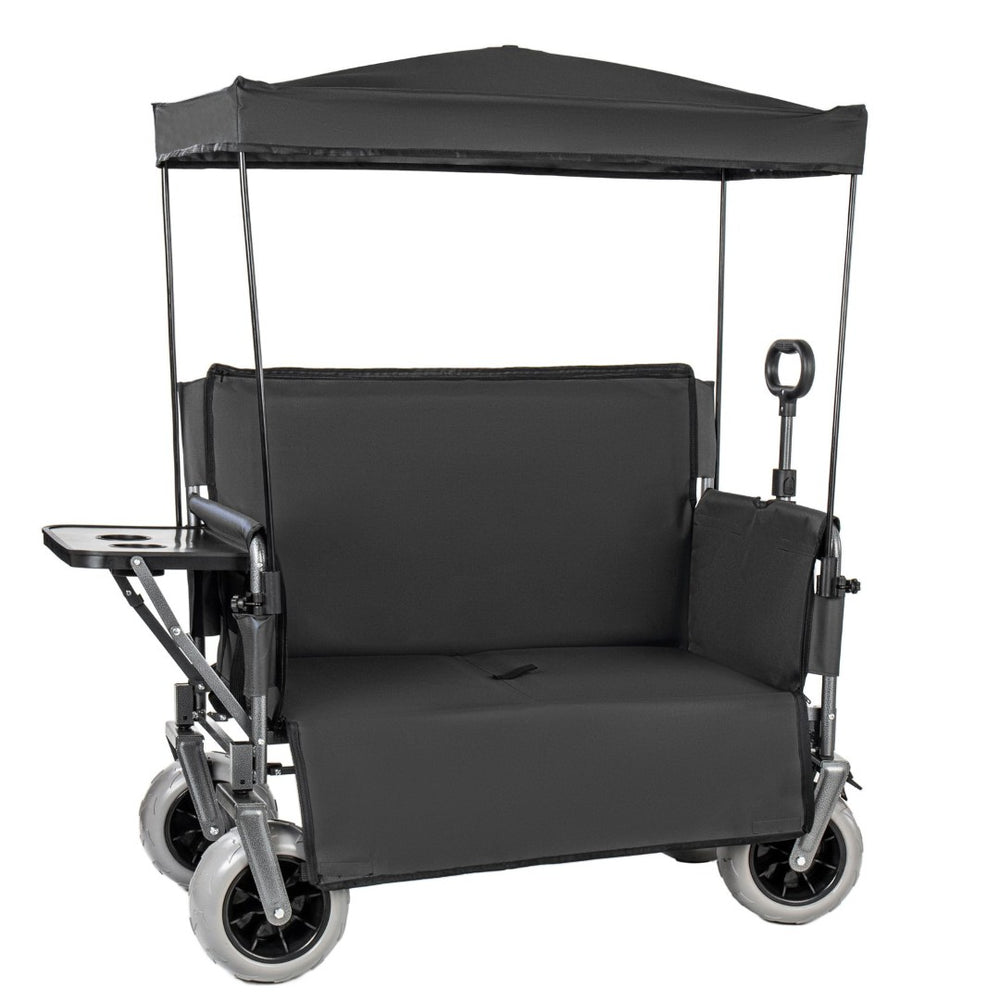 English Elm 3-in-1 Collapsible Wagon with Canopy Bench Tabletop and All-terrain Wheels for Camping Black W2932P417654