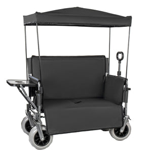 English Elm 3-in-1 Collapsible Wagon with Canopy Bench Tabletop and All-terrain Wheels for Camping Black W2932P417654