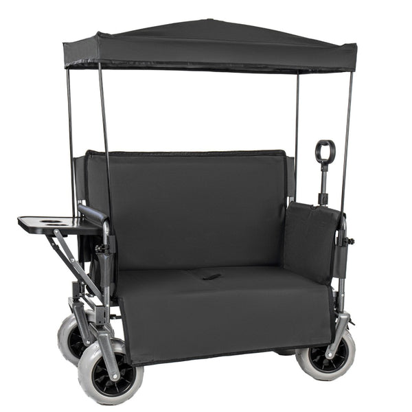 English Elm 3-in-1 Collapsible Wagon with Canopy Bench Tabletop and All-terrain Wheels for Camping Black W2932P417654