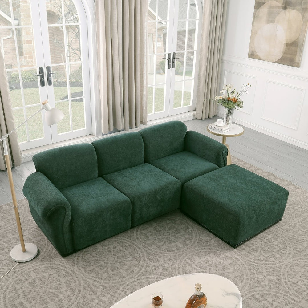 English Elm 102 Inch Linen Modular Sectional Sofa with Hidden Storage and Cloud Cushion Comfort Green W1099S00198