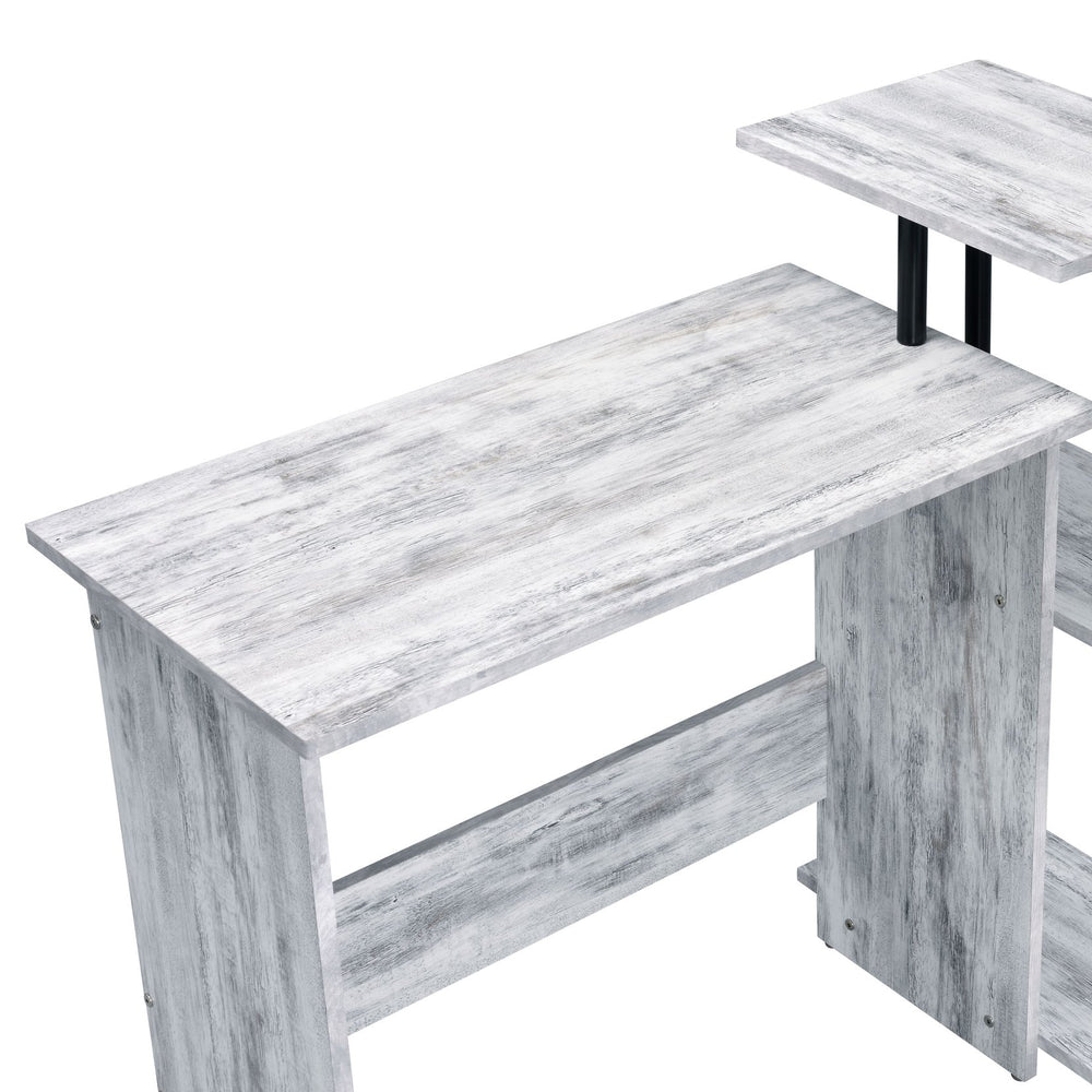 English Elm Levi L-Shaped Antique White & Black Writing Desk with 3-Tier Side Shelf, Durable Composite Wood Finish B2726P243692