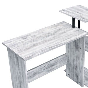 English Elm Levi L-Shaped Antique White & Black Writing Desk with 3-Tier Side Shelf, Durable Composite Wood Finish B2726P243692