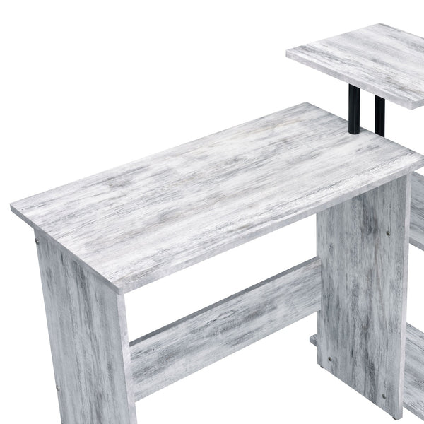English Elm Levi L-Shaped Antique White & Black Writing Desk with 3-Tier Side Shelf, Durable Composite Wood Finish B2726P243692