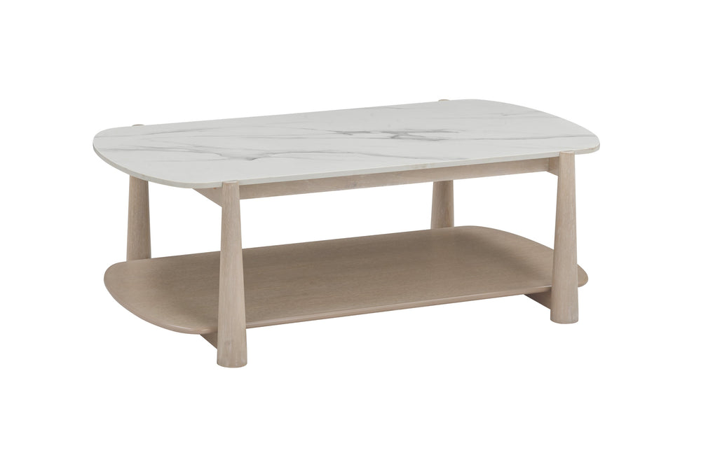 Basset Mirror Horizons Cocktail Table - Modern Coastal Elegance With Unique Marble Top & Functional Design Elements White Wood,Stone 2533-lr-100