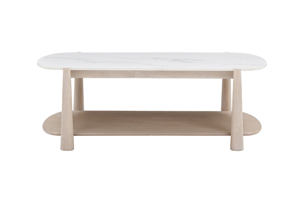 Basset Mirror Horizons Cocktail Table - Modern Coastal Elegance With Unique Marble Top & Functional Design Elements White Wood,Stone 2533-lr-100
