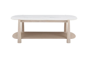 Basset Mirror Horizons Cocktail Table - Modern Coastal Elegance With Unique Marble Top & Functional Design Elements White Wood,Stone 2533-lr-100