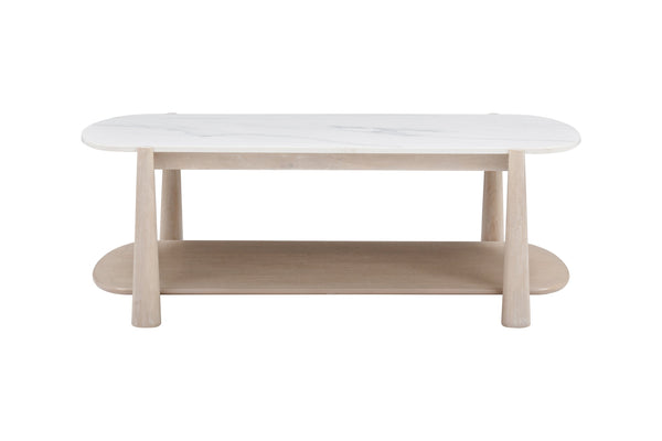 Basset Mirror Horizons Cocktail Table - Modern Coastal Elegance With Unique Marble Top & Functional Design Elements White Wood,Stone 2533-lr-100