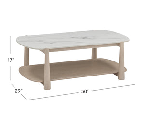 Basset Mirror Horizons Cocktail Table - Modern Coastal Elegance With Unique Marble Top & Functional Design Elements White Wood,Stone 2533-lr-100