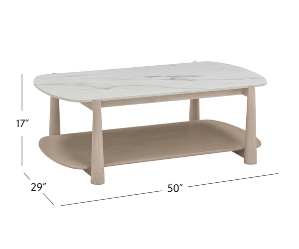 Basset Mirror Horizons Cocktail Table - Modern Coastal Elegance With Unique Marble Top & Functional Design Elements White Wood,Stone 2533-lr-100