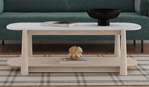 Basset Mirror Horizons Cocktail Table - Modern Coastal Elegance With Unique Marble Top & Functional Design Elements White Wood,Stone 2533-lr-100