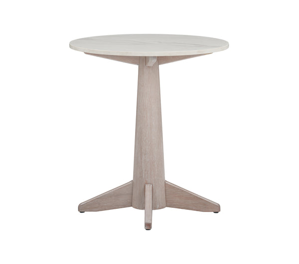Basset Mirror Horizons Modern Coastal End Table With White Marble Top & Solid Wood Base – Timeless Elegance White Wood,Stone 2533-lr-200