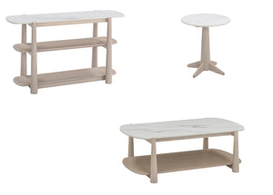 Basset Mirror Horizons Modern Coastal End Table With White Marble Top & Solid Wood Base – Timeless Elegance White Wood,Stone 2533-lr-200