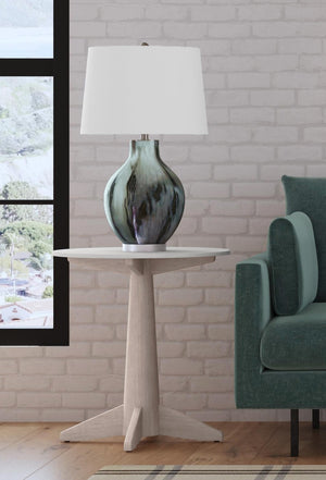 Basset Mirror Horizons Modern Coastal End Table With White Marble Top & Solid Wood Base – Timeless Elegance White Wood,Stone 2533-lr-200