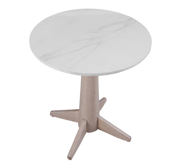 Basset Mirror Horizons Modern Coastal End Table With White Marble Top & Solid Wood Base – Timeless Elegance White Wood,Stone 2533-lr-200