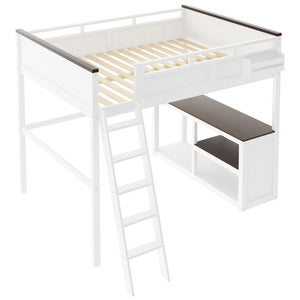 English Elm Queen Size Loft Bed With Desk, Usb Charging, Storage Box & Open Shelves For Organized Living Space N7090005002W-GIGA