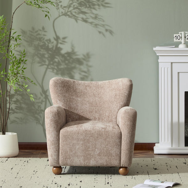 English Elm Christopher Knight Home® - Cozy Wingback Armchair with Plush Bouclé Upholstery, Solid Wood Legs, Timeless Elegant Comfort beige brown 32 L x 29.5 W x 26.75 H N776P293322B