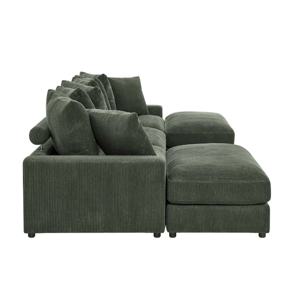 English Elm Reversible Corduroy Sectional with Ottoman Foam Cushions and Contrast Stitching Antique Green B343S00048